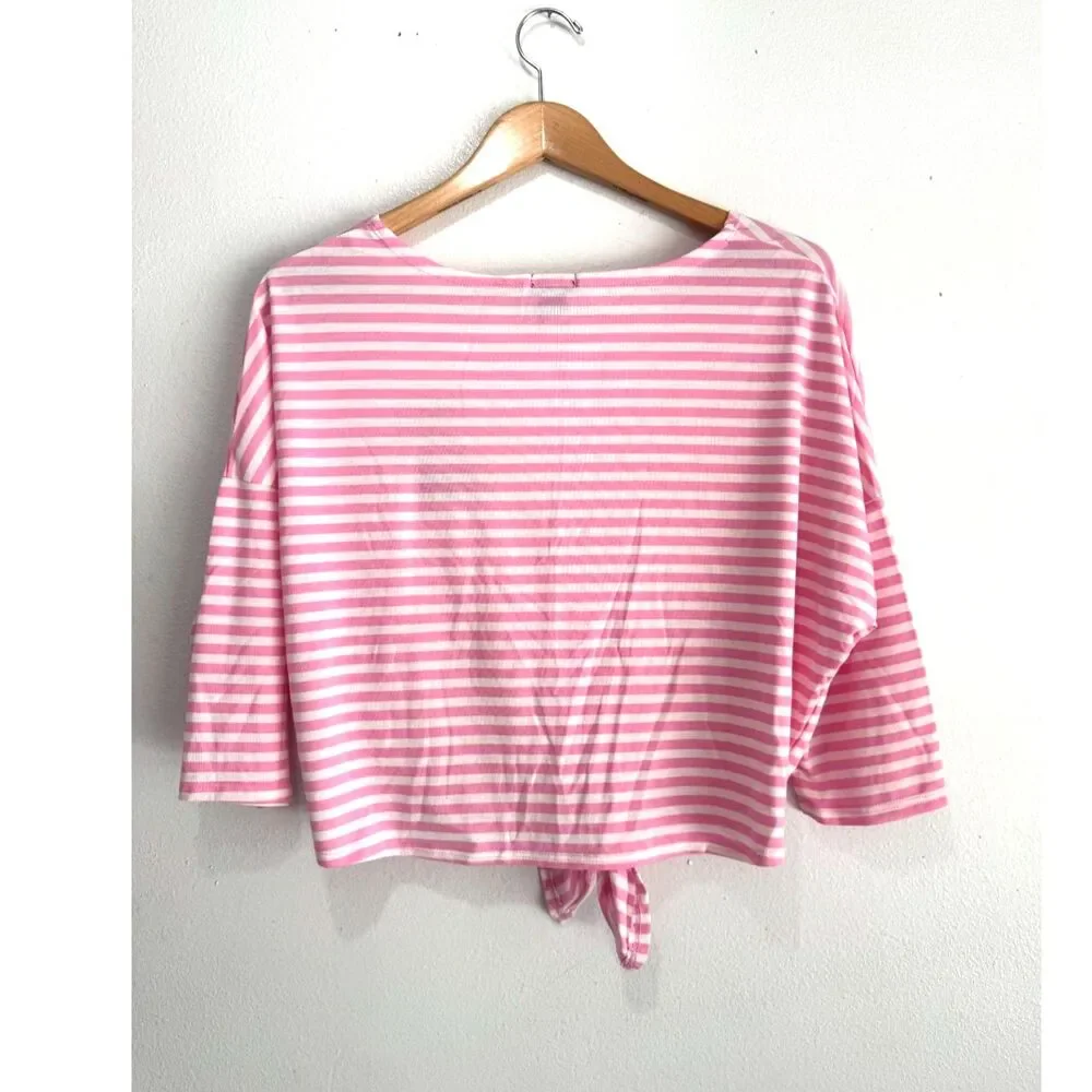 Rue 21 cropped t shirt pink stripes cherry summer casual beach vacation women L - Picture 2 of 5